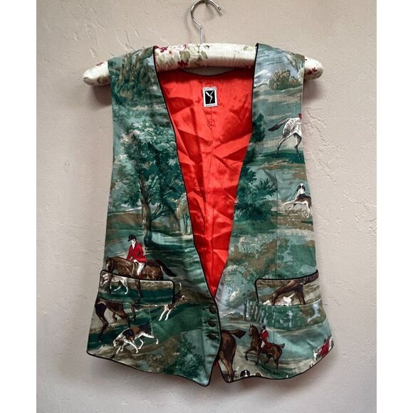 Vintage 80s/90s Yvonne O' Gara Collections Fox Hunt Scenic Three Button Vest